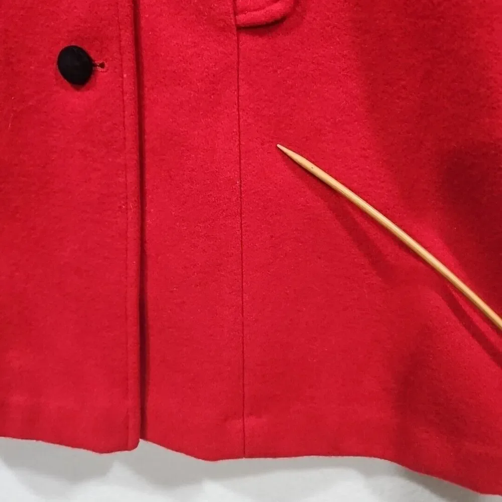 Stephanie Matthews Girls 100% Wool Red Jacket Coat Black Velvet Size 5 Long Hood